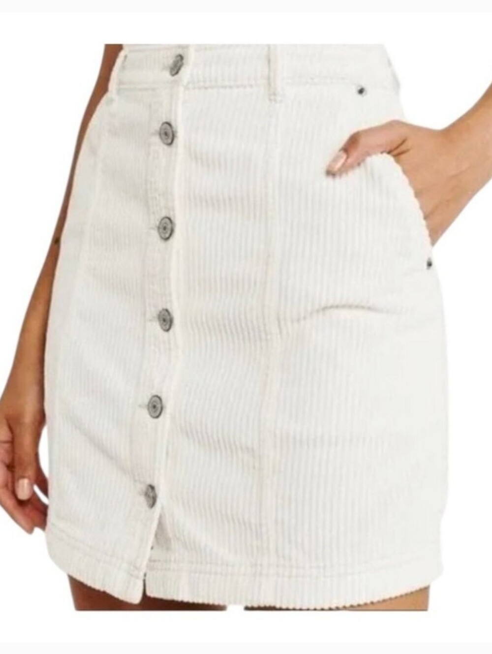 American Eagle Outfitters Off-White Button-Front Corduroy Mini Skirt